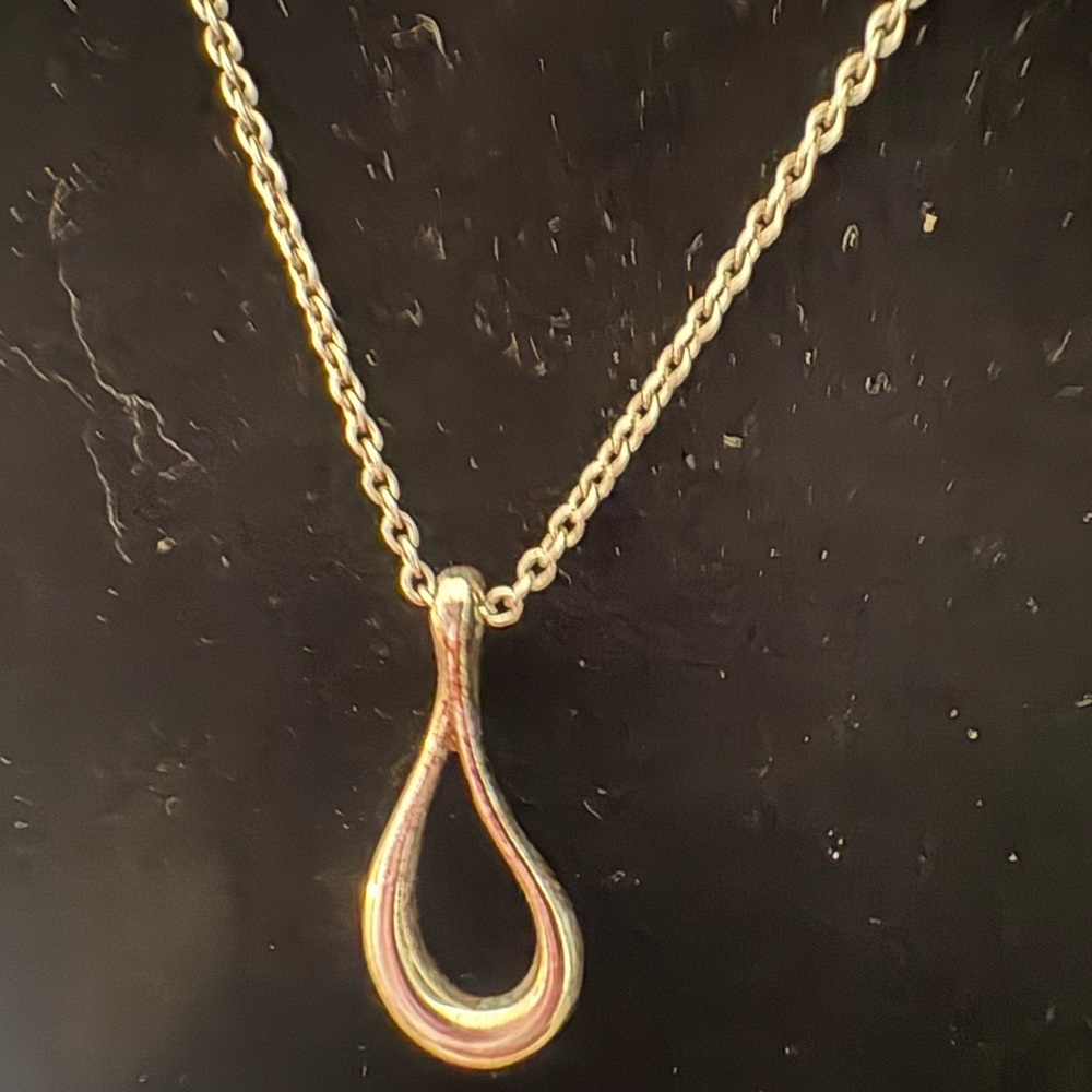 Tiffany & Co Elsa Peretti 925 Sterling  Silver Open Teardrop Necklace - Picture 3 of 11